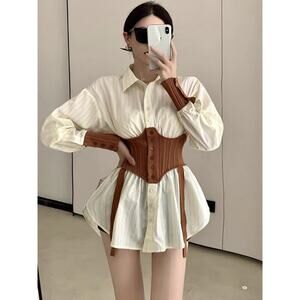 ✨ NWT French-Inspired Striped Shirt Dress w/ Corset Waist Belt